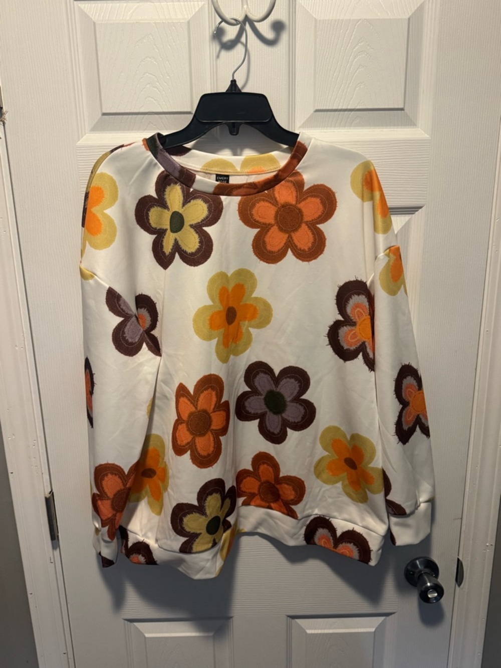 Floral Print Cream Sweatshirt with Orange and Brown Blooms